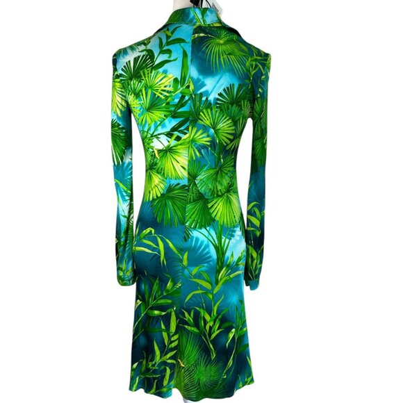 Versace FWRD Renew Knee-Length Dress in Green Palm 38 Womens Jersey Long Sleeve - Picture 7 of 14